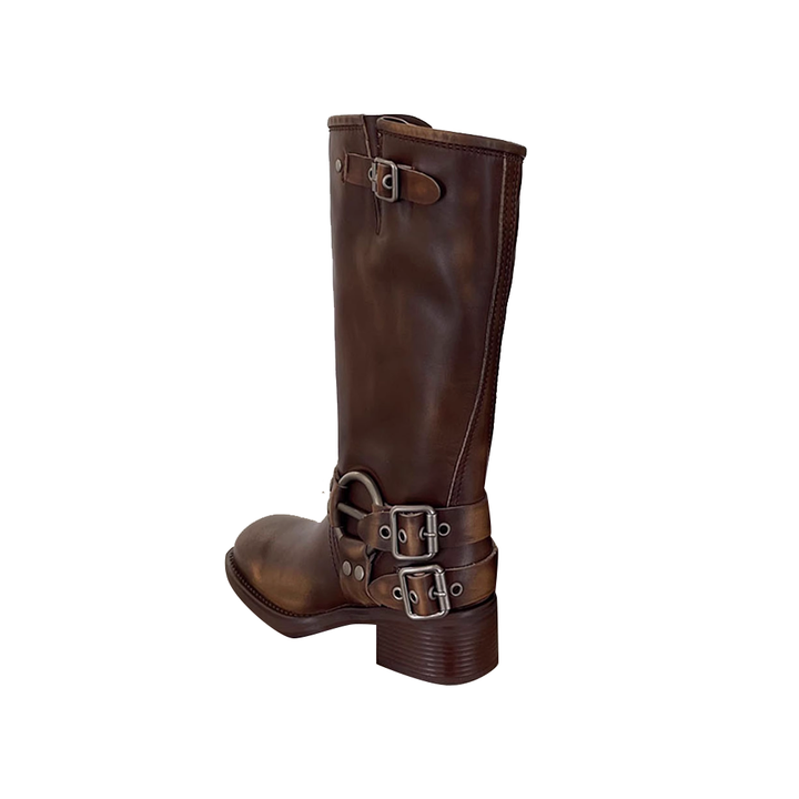 HAUGA Buckled Leather Knee High Boots
