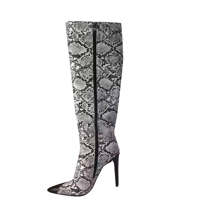 HUKEI Printed Knee High Heel High Boots