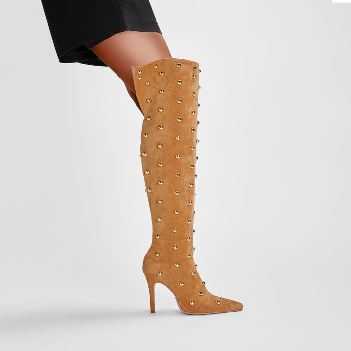 KONEU Studded High Heel Over The Knee Boots