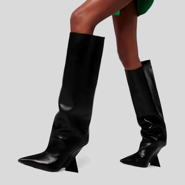 KUIZA Sculptured Heel Knee High Boots