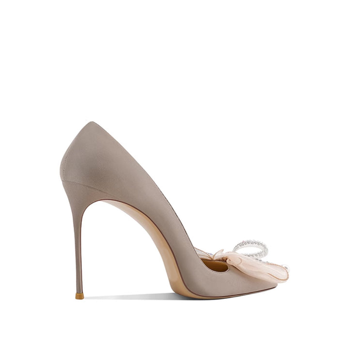 LENOB Diamante Bow Mid Heel Pumps - 8cm