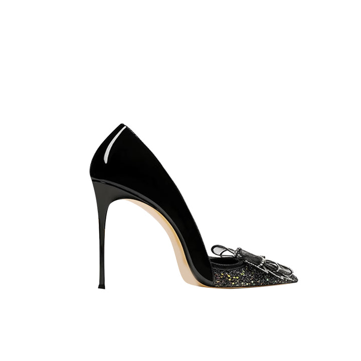 PERAC Diamante Bow Mid Heel Pumps - 8cm