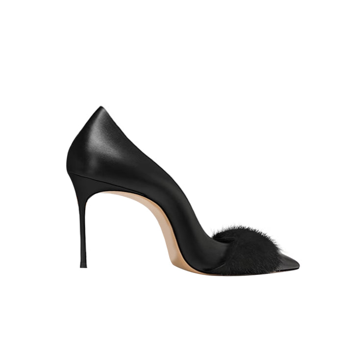 REMIV Fur Embellished Mid Heel Pumps - 6cm