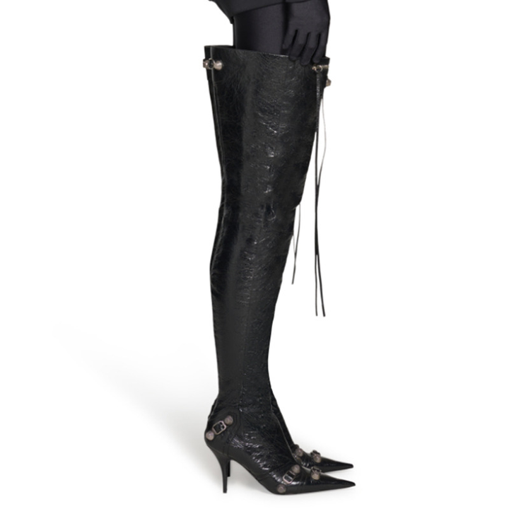 RETHA Studded And Buckled Leather Over The Knee Boots - 9.5cm