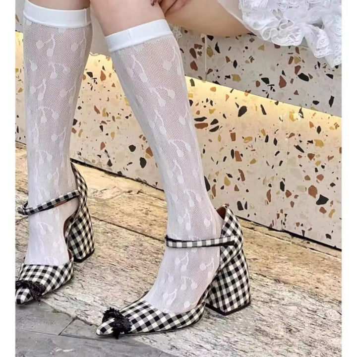 RETKE Checkered Plaid Block Heel Sandals