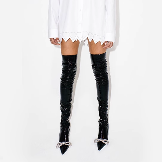 RUEKE Diamante Bow Over The Knee Boots