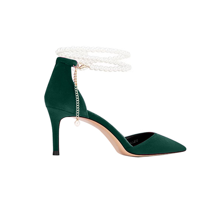 TESSU Pearl Embellished Kitten Heel Sandals