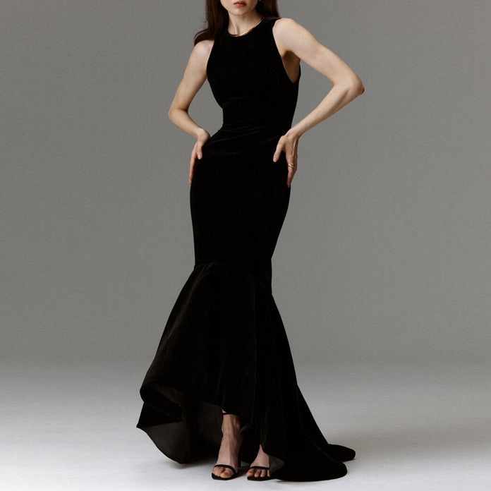 XUIVE Ruffled Hem Evening Dress Gown