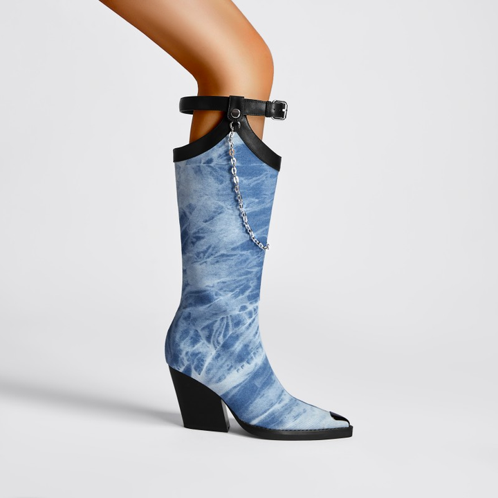 LUINO Chain Embellished Knee High Boots