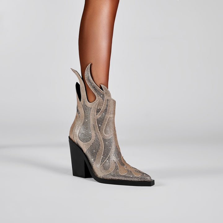 RAIKI Diamante Block Heel Ankle Boots