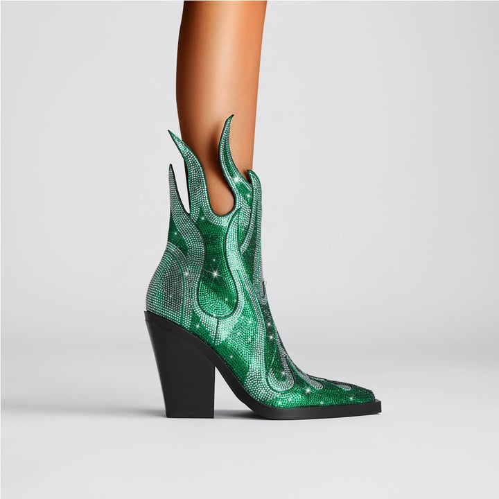 RAIKI Diamante Block Heel Ankle Boots