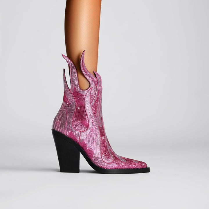 RAIKI Diamante Block Heel Ankle Boots