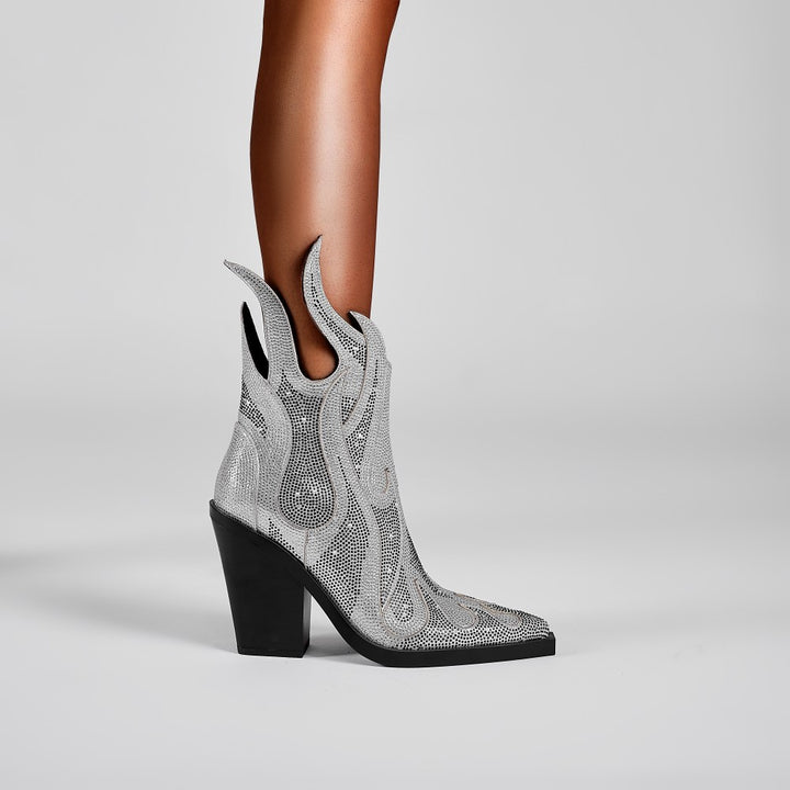 RAIKI Diamante Block Heel Ankle Boots