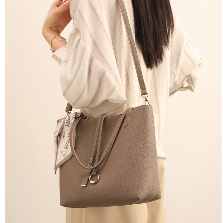 NEKIU Scarf Leather Bucket Bag