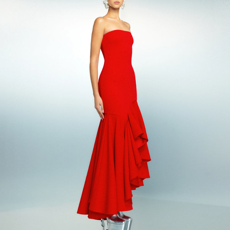 Red AIVEL Tube Evening Dress Gown | i The Label I The Label Red AIVEL Tube Evening Dress Gown | i The Label I The Label