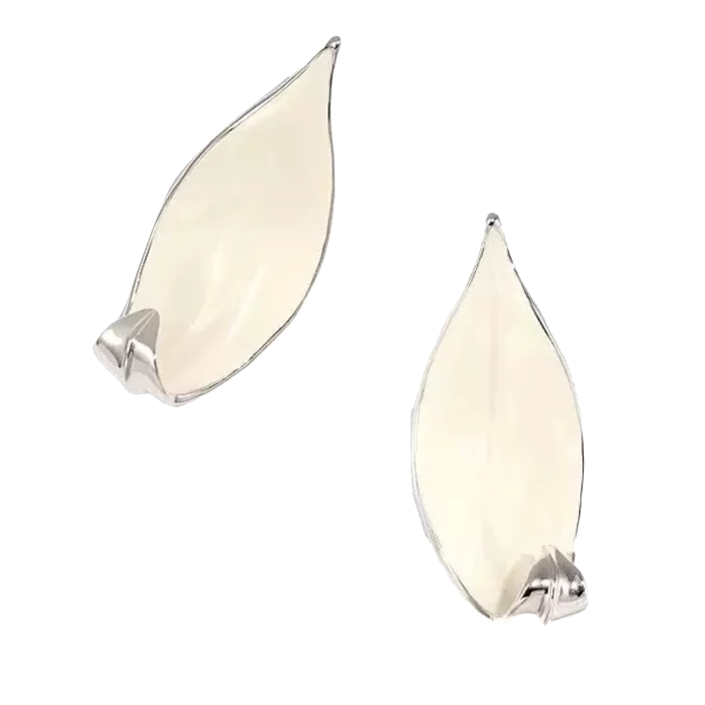 BSJSY White Curled-Leaf Earrings - Pair
