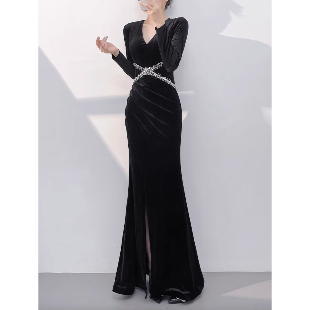 JCBZQ Diamond-Embellished Evening Gown