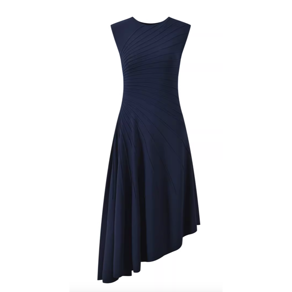 navy blue dress for baby girl Asymmetrical Draped Satin Dress main image 0