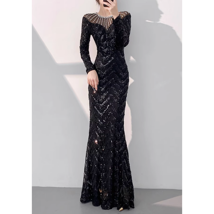 CXBLY Long-sleeve Sequin Evening Dress Gown