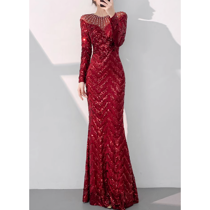 CXBLY Long-sleeve Sequin Evening Dress Gown
