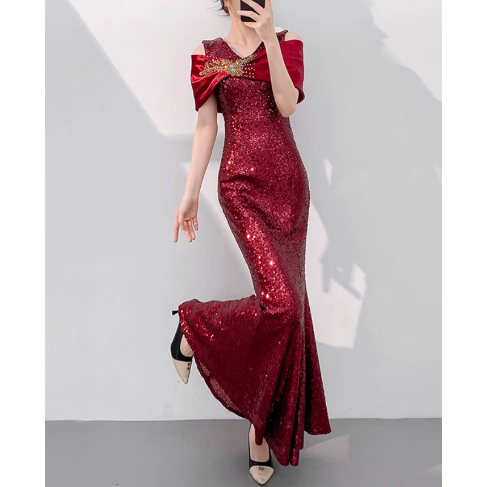 YWLPC Sequin Maxi Evening Dress Gown