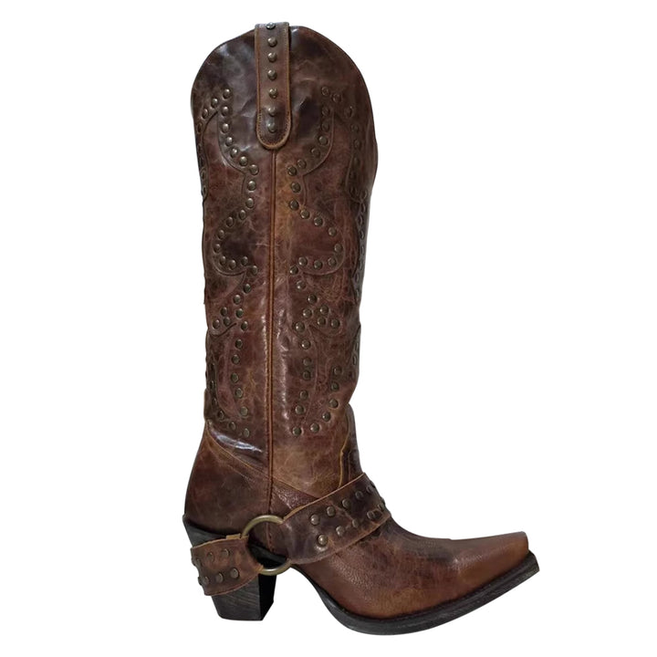 MDPDK Studded Western Cowboy Knee High Boots
