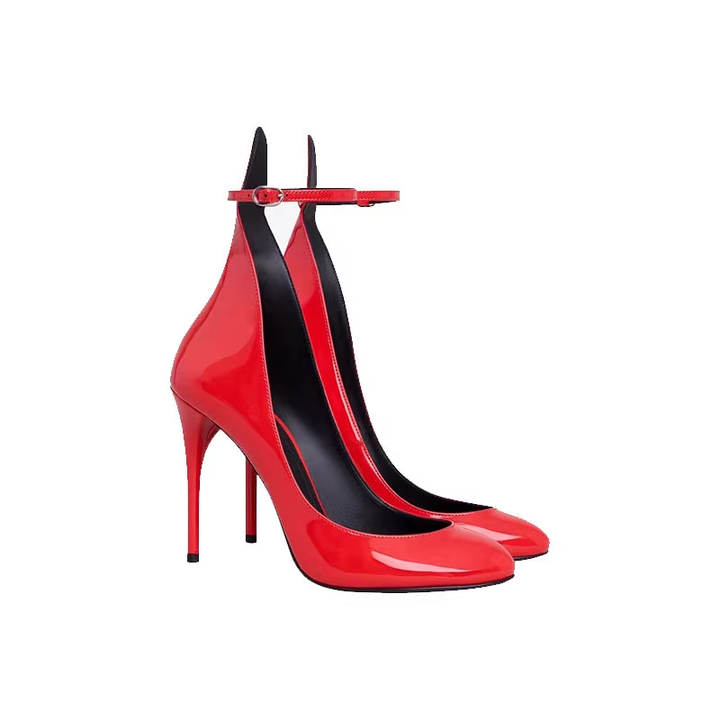 SKPON Patent Leather Ankle Strap High Heel Pumps