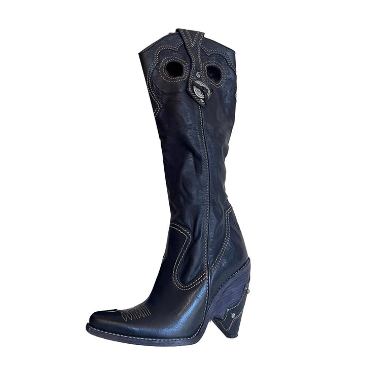 LKZGX Cut-out Western Cowboy Knee High Boots
