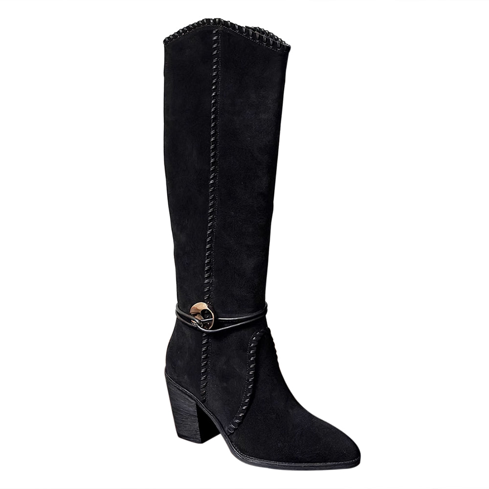 MSYLF Block Heel Western Cowboy Knee High Boots
