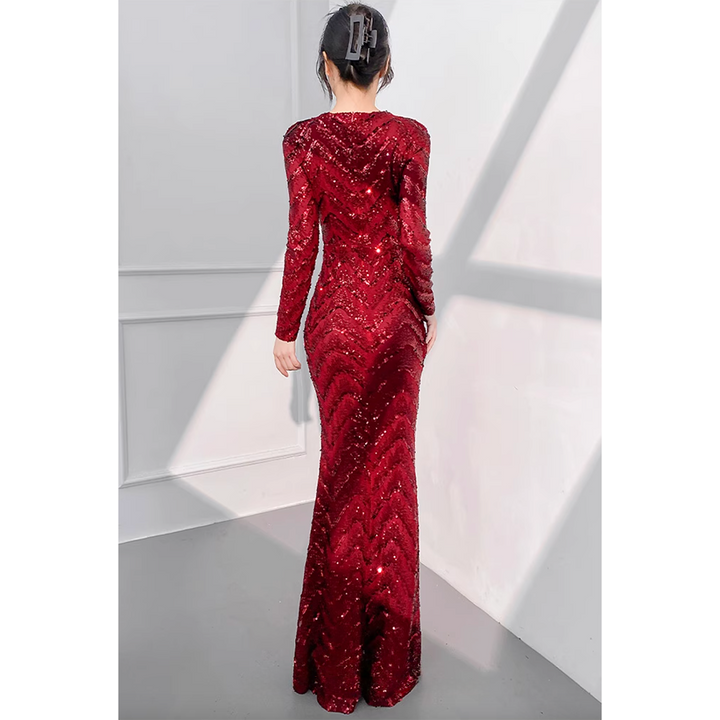 CXBLY Long-sleeve Sequin Evening Dress Gown