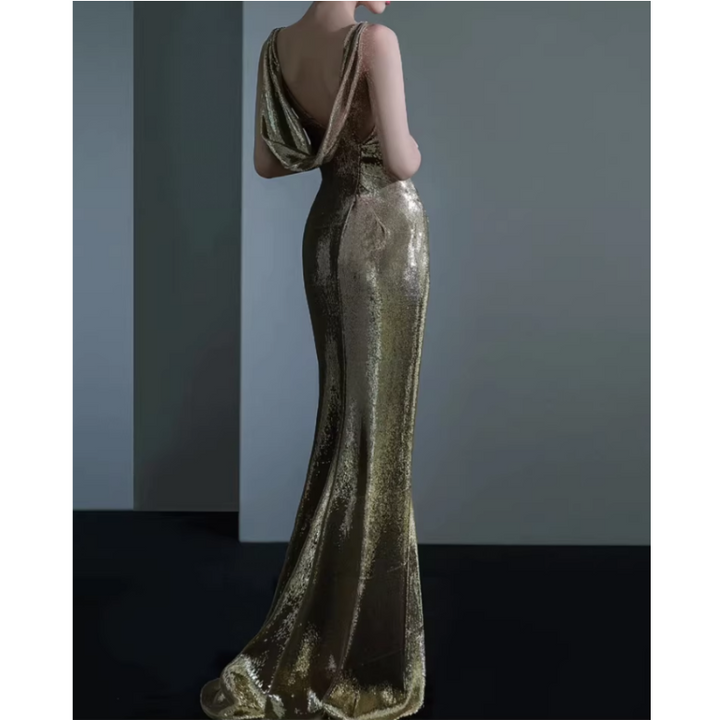 VOBIN Backless Sequin Maxi Evening Dress Gown