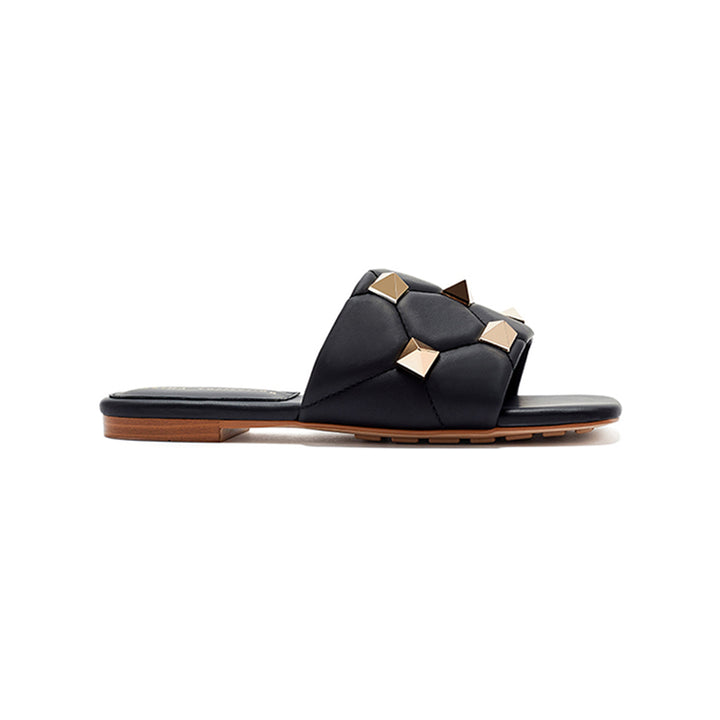 ANNAE Studded Leather Flat Slippers Slides