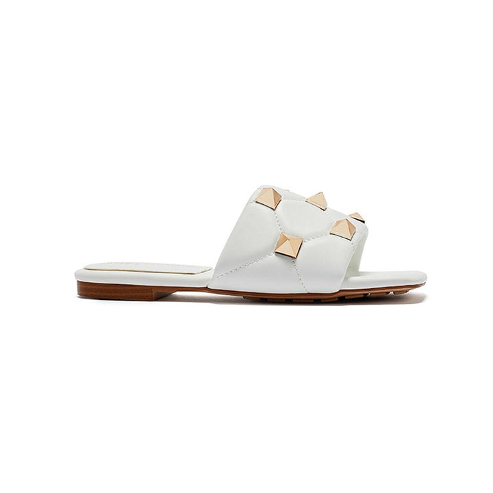 ANNAE Studded Leather Flat Slippers Slides