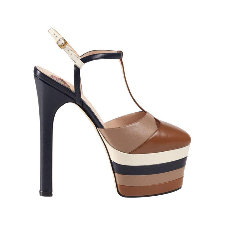 BESEY Striped T-Strap High Heel Platform Sandals - ithelabel.com