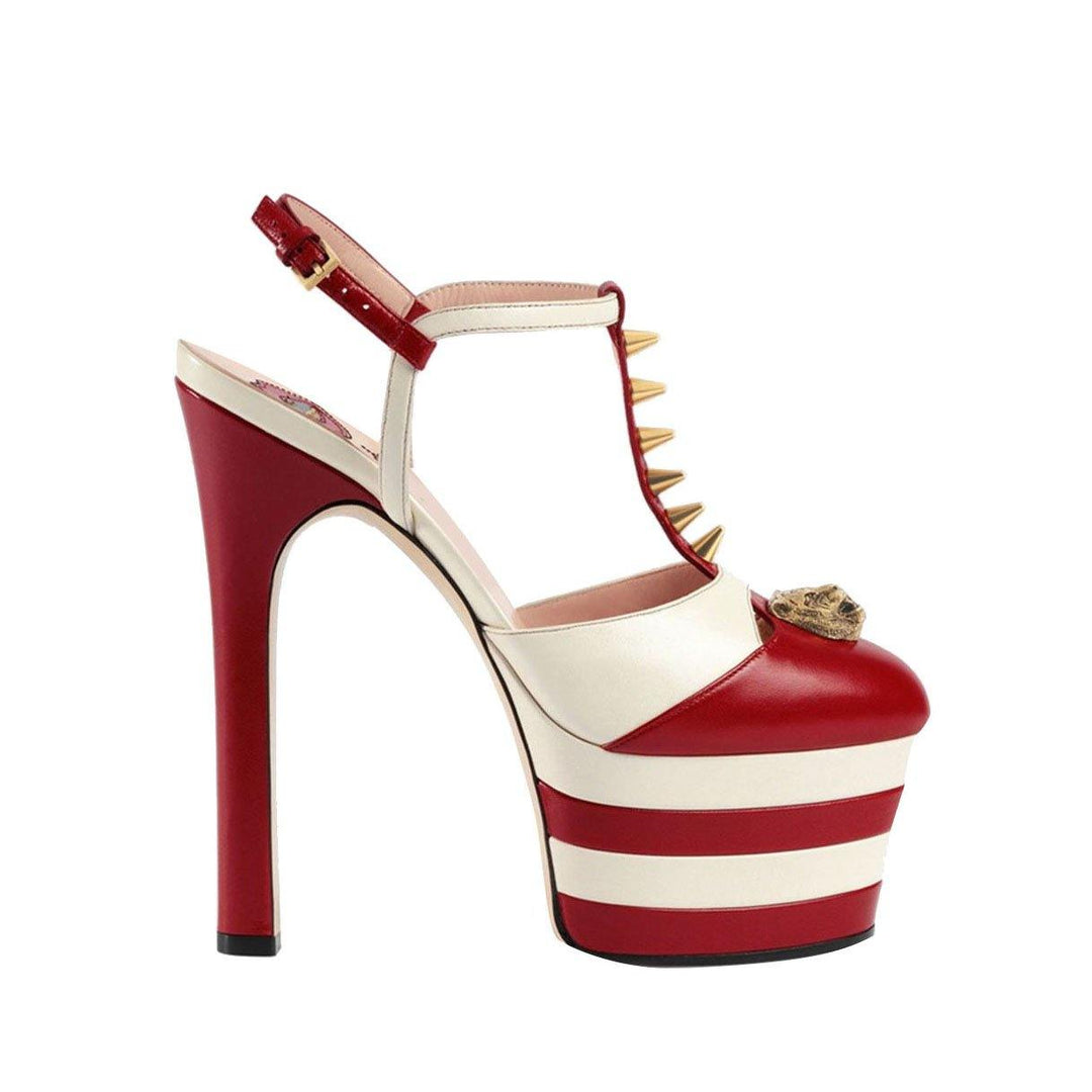 BESEY Striped T-Strap High Heel Platform Sandals - ithelabel.com