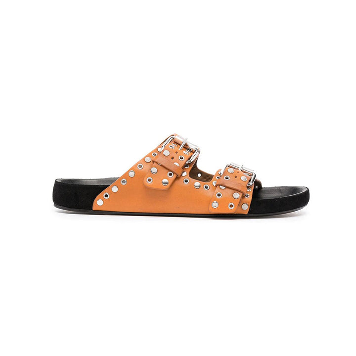 BIRIT Buckled Studded Leather Flat Slippers Slides