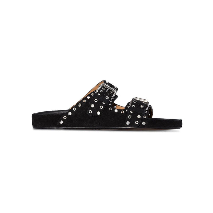 BIRIT Buckled Studded Suede Flat Slippers Slides