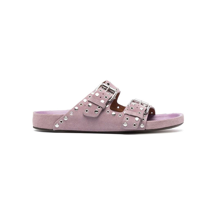 BIRIT Buckled Studded Suede Flat Slippers Slides