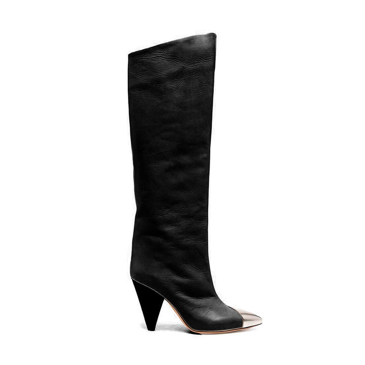 CARIF Metal Plated Leather Knee High Boots