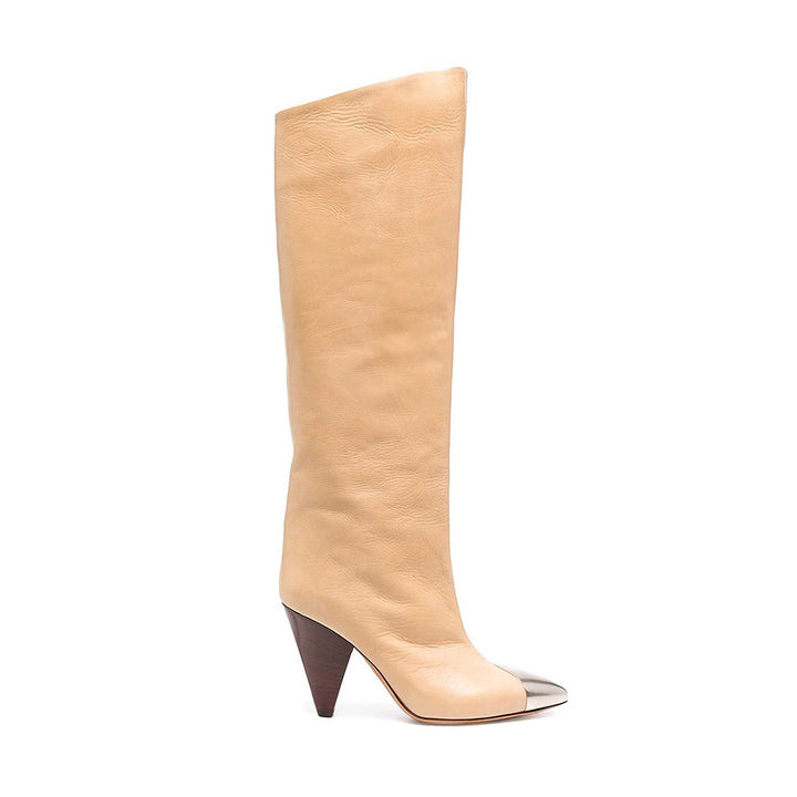 CARIF Metal Plated Leather Knee High Boots