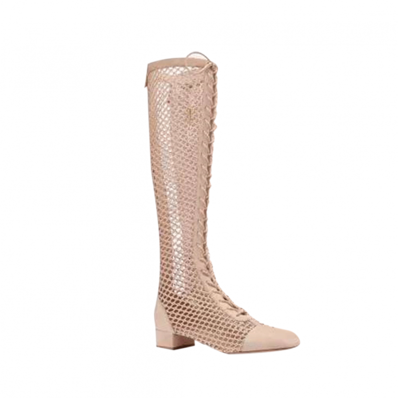 ●OoH AHh!● ST LACE FUR OPS (2色) Nude Color CHOLE Lace Up Fishnet Suede Knee High Summer