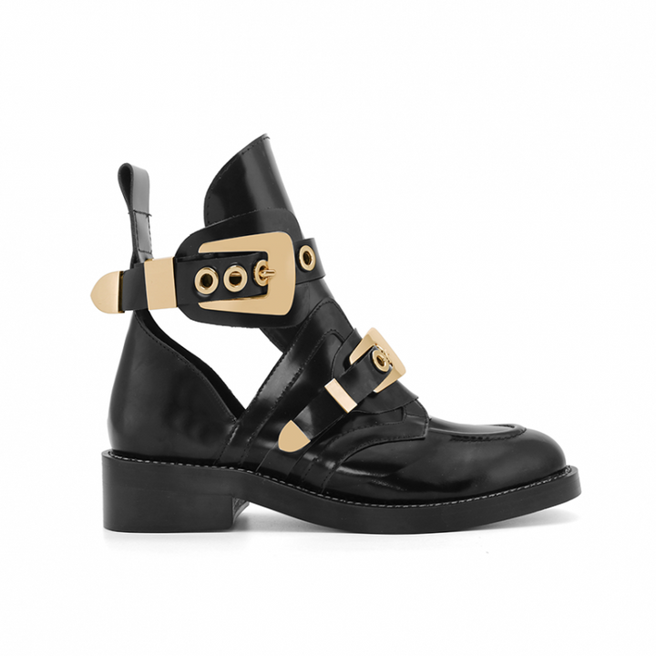 Exclusive - CRUSH Black Cutout Boots - Gold Buckles - ithelabel.com