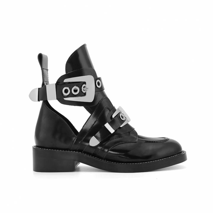 Exclusive - CRUSH Black Cutout Boots - Silver Buckles - ithelabel.com