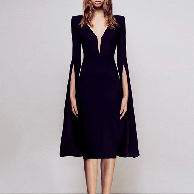 FALGO Deep V Cape Evening Dress Gown