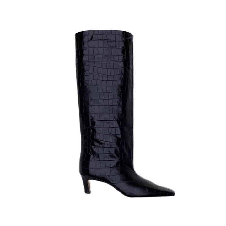 FISKA Kitten Heel Leather Knee High Boots