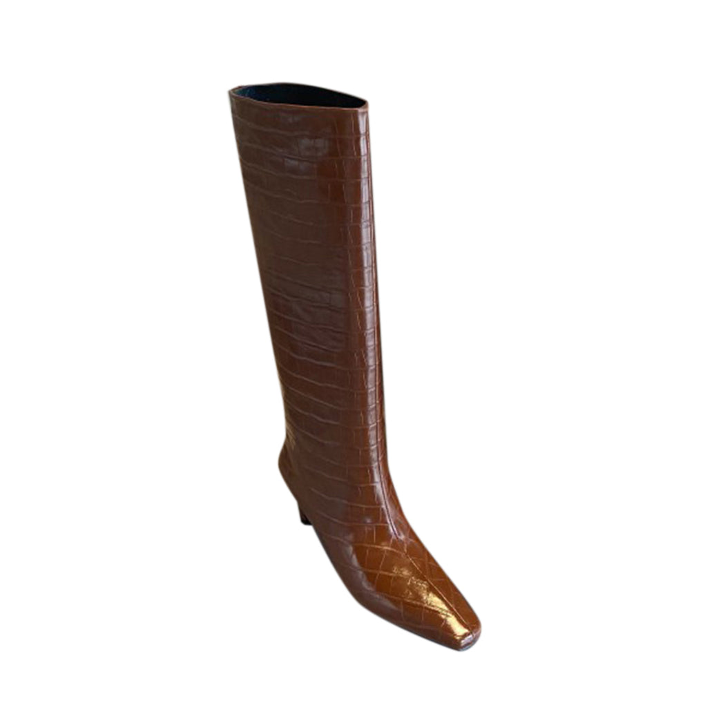 FISKA Kitten Heel Leather Knee High Boots