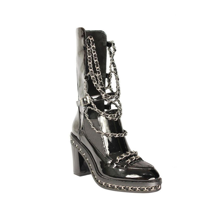FREJA Chain Embellished Biker Ankle Boots - ithelabel.com