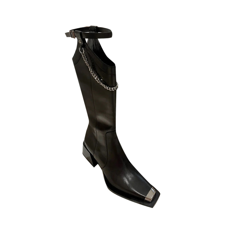 GISIE Metal-Plated Chain Embellished Knee High Boots
