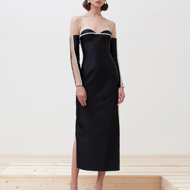 HOGIA See-Through Midi Evening Dress Gown