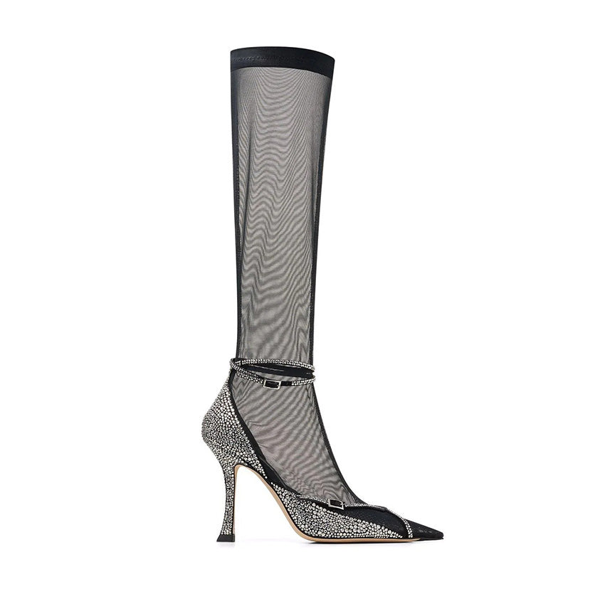 Mesh knee hot sale high boots